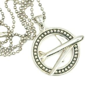 Lagos Caviar Silver Airplane Pendant Necklace RARE